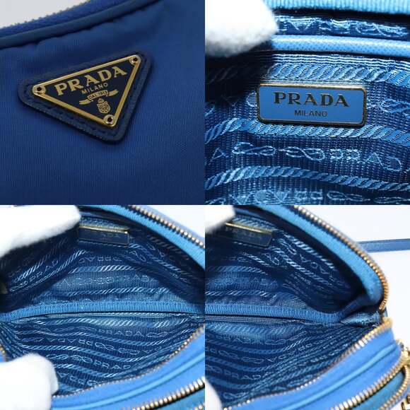 PRADA Shoulder Bag Nylon Gold Blue - Picture 11 of 12